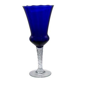 Vintage Empoli Italy Cobalt Blue Twist Stem Large Glass Chalice Goblet